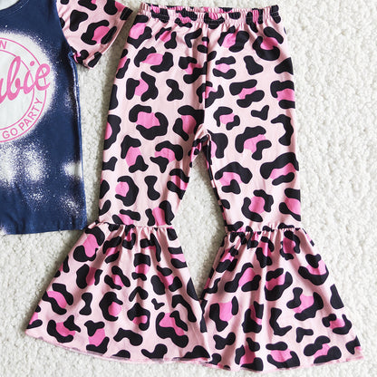 Baby Girl Clothes Bell Bottom Outfits Wholesale Children Clothing Pink Leopard Fashion Toddler Girl Clothes Baby Sets E8-1