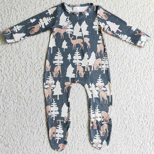 New Design Infant Baby Footie Romper Christmas Tree Print Zipper Design Kids Jumpsuit LR0222