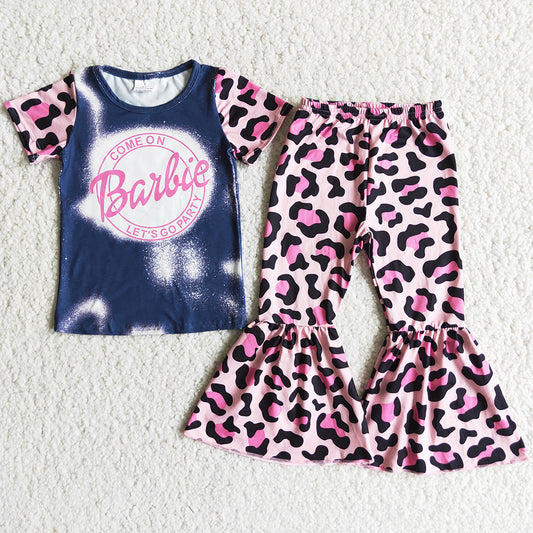 Baby Girl Clothes Bell Bottom Outfits Wholesale Children Clothing Pink Leopard Fashion Toddler Girl Clothes Baby Sets E8-1