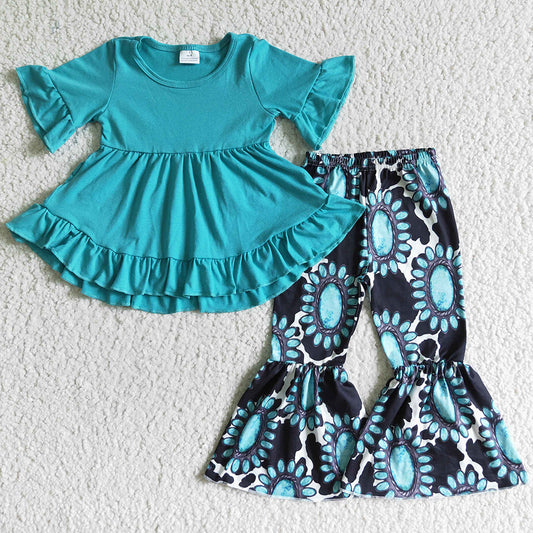 Baby Girl Clothes Bell Pants Set Gem Print Boutique Girls Outfits GSPO0116