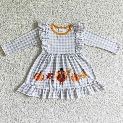 New Baby Girl Dress Pumpkin Turkey Print Thanksgiving Boutique Dress GLD0056