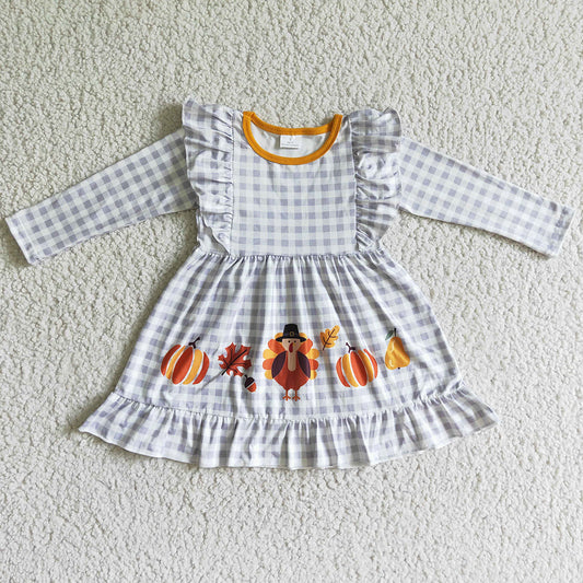 New Baby Girl Dress Pumpkin Turkey Print Thanksgiving Boutique Dress GLD0056