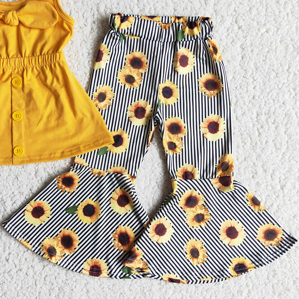 Fashion Baby Girl Clothes Sunflower Print Boutique Kids Clothes Girls Bell Bottom Outfits Cute Toddler Girl Clothes Wholesale C16-4