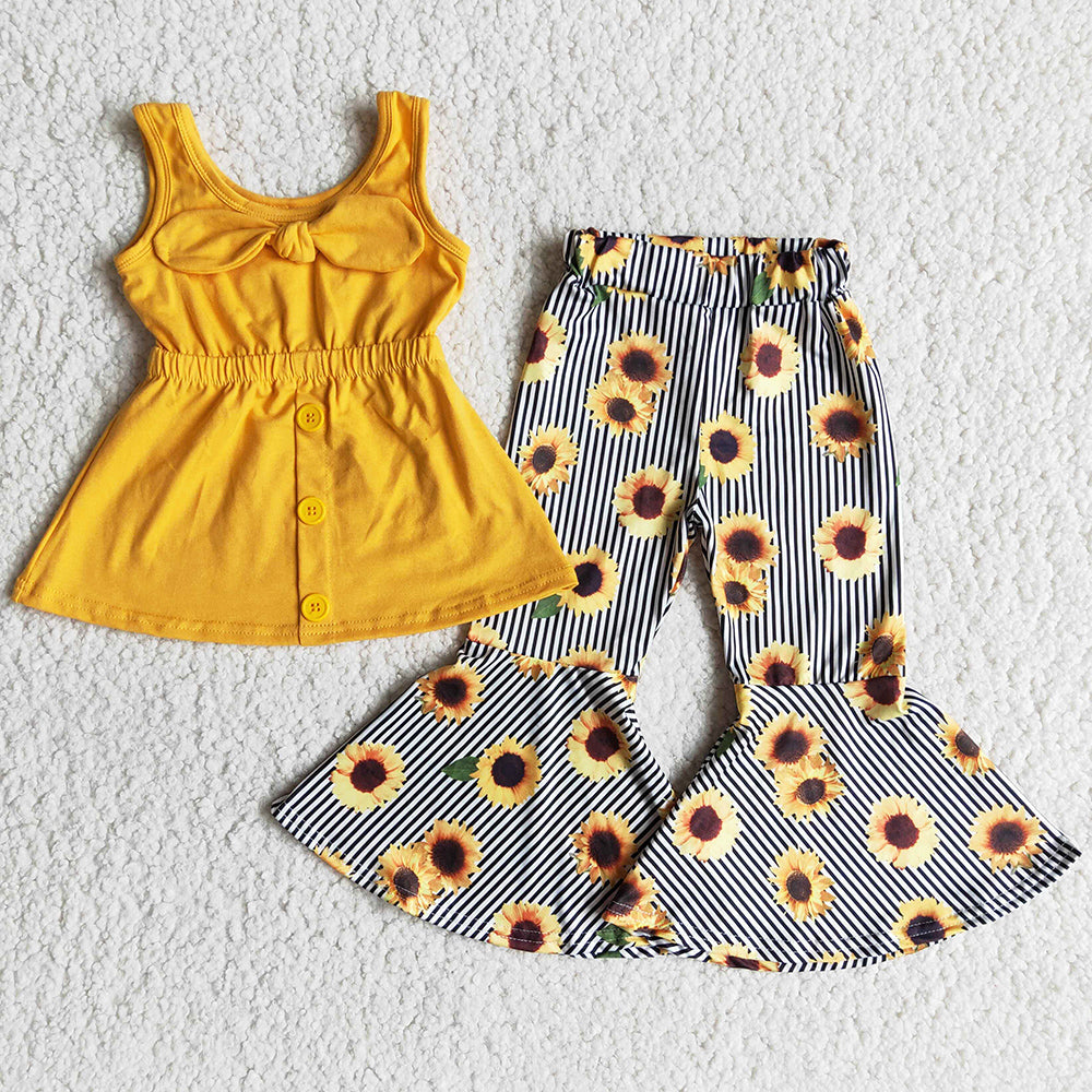 Fashion Baby Girl Clothes Sunflower Print Boutique Kids Clothes Girls Bell Bottom Outfits Cute Toddler Girl Clothes Wholesale C16-4