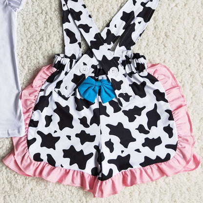 RTS Toddler Baby Girls Clothes Suspender Design Bow Boutique Girls Clothing Summer Outfit Farm Print Wholesale Children Clothes B15-24