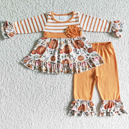 Halloween Kids Girls Clothes Set Pumpkin Print Cute Baby Clothing Toddler Outfit GLP0018