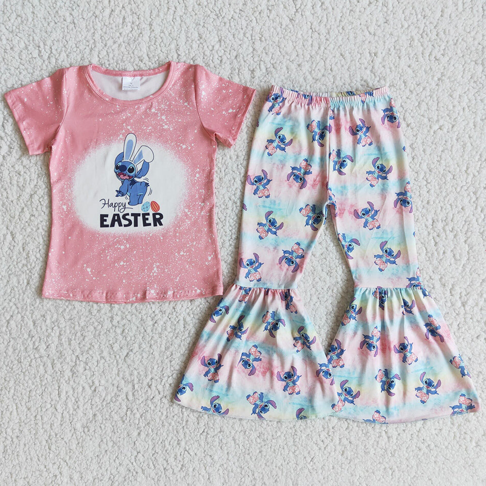 Cute Girls Clothes Easter Toddler Girl Clothes Short Sleeve Bell Pants Set Matching Dress Sister Clothes