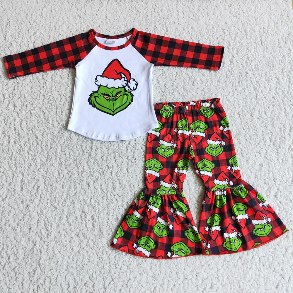 Hot Sale Baby Girls Clothes Set Christmas Kids Clothing Girls Bell Bottom Pants Outfits 6 A18-30