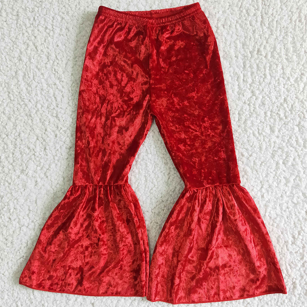 Hot Sale Baby Girls Pants Velvet Boutique Girls Bell Bottom Pants Red B3-11