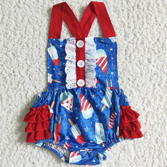 July 4th Cute Baby Girl Rompers Jumpsuit Summer Toddler Girls Romper Star Printed SR0015