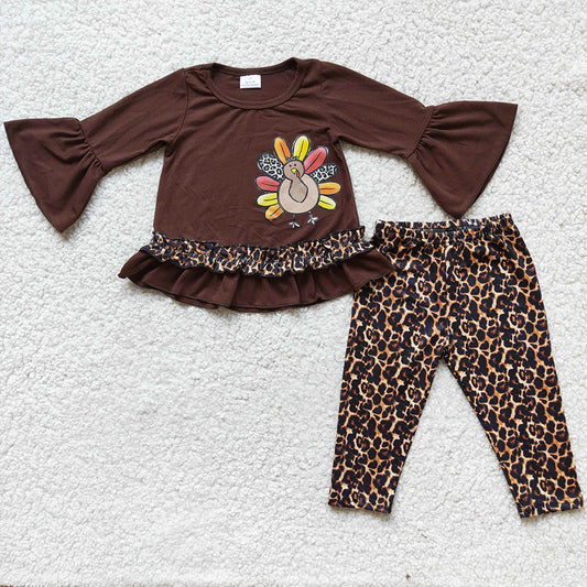 Thanksgiving Baby Girls Clothes Turkey Embroidery Boutique Kids Outfits 6 A8-12