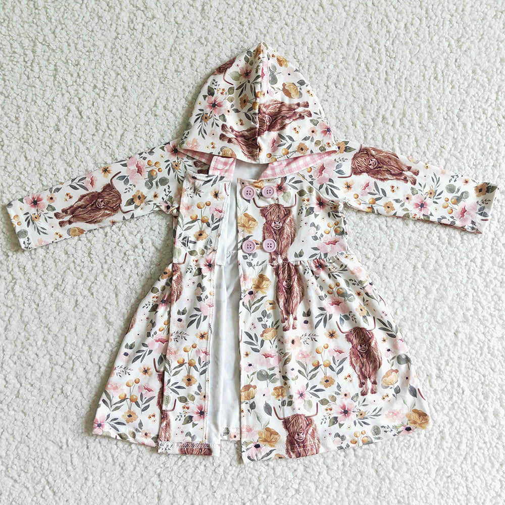 New Girls Clothing Coat Dress Cow Print Fashion Toddler Girls Hooded Coat Top Fall Dress Coat GLD0082