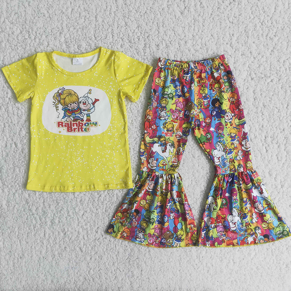 Wholesale Baby Girls Clothes Short Sleeve Bell Bottom Pants 2pcs Outfits C15-18