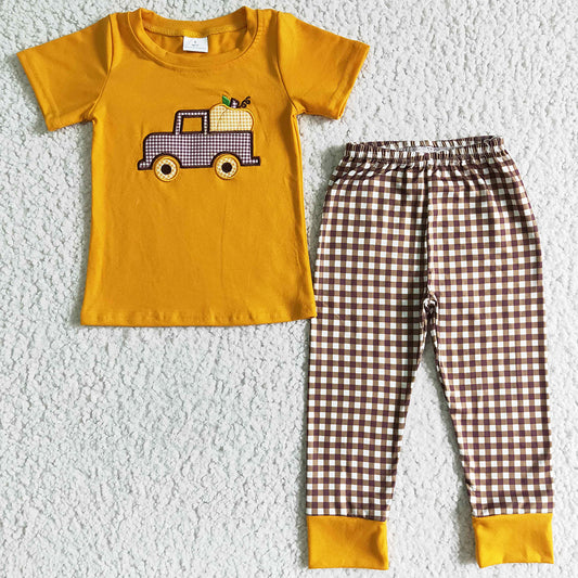 Wholesale Baby Boy Clothes Set Fall Pumpkin Embroidery Halloween Kids Clothing BSPO0007