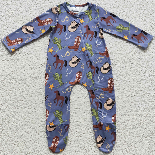 Western Style Baby Romper Zipper Design Kids Footie Jumpsuit LR0230