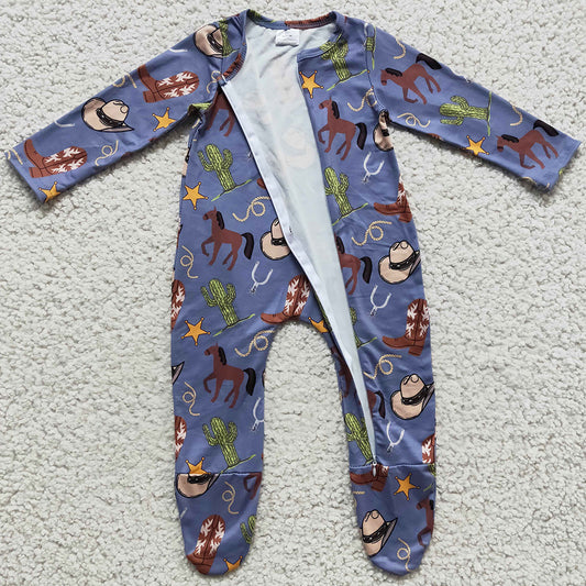 Western Style Baby Romper Zipper Design Kids Footie Jumpsuit LR0230