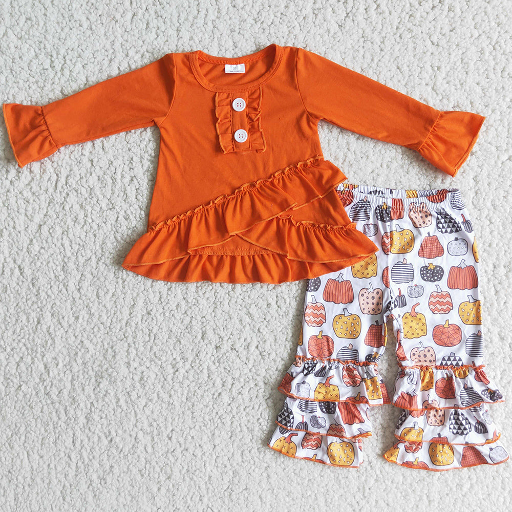 Fall Baby Girls Rompers Matched Boys T-shirt Pumpkin Print Holiday Kids Sibling Girls Boutique Outfits 6 B8-20