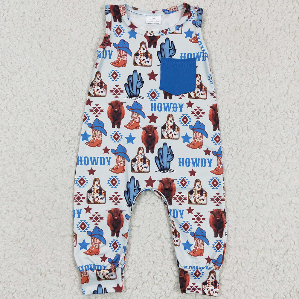 Western Style Infant Baby Romper Cactus Boots Cow Print Fashion Boys Romper SR0115