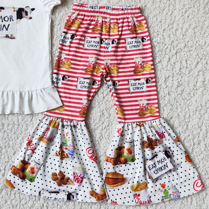 RTS Wholesale Baby Girl Clothes Cow Print Fashion Kids Designer Clothes Girls Bell Sets Cute Baby Children Clothes Outfits Hot A12-4
