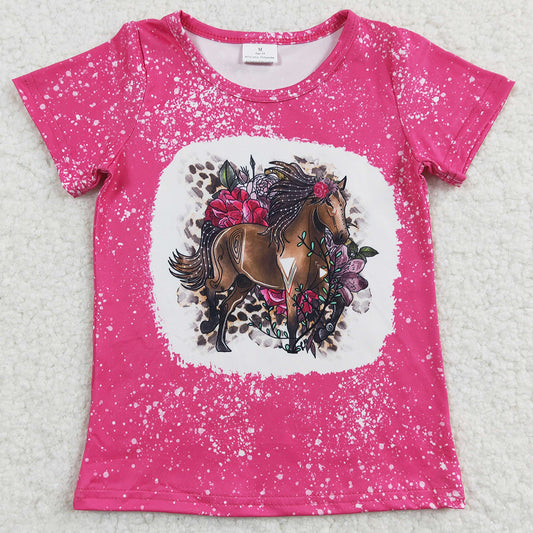 Horse Print Girls Clothes Top Boutique Short Sleeve Baby Girl T-shirt GT0122