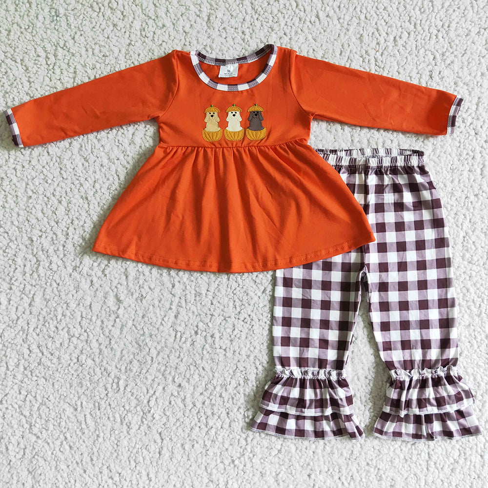 Halloween Baby Girl Clothes Boutique Embroidery Pumpkin Dog Cute Kids Clothing GLP0026