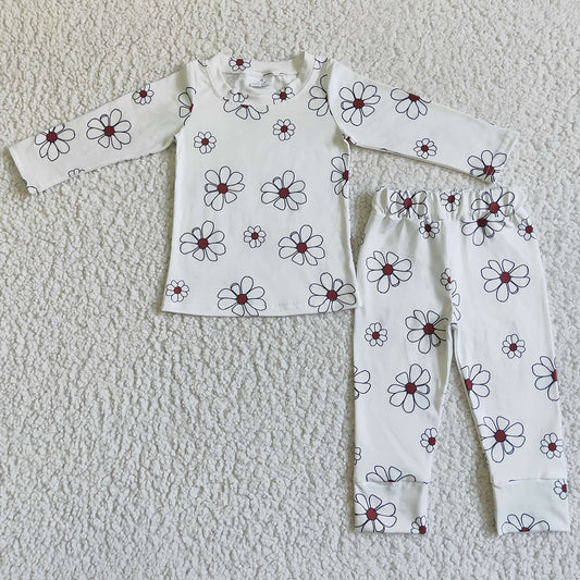 Flower Print Cute Girls Pajamas Set Fall Sleepwear GLP0196