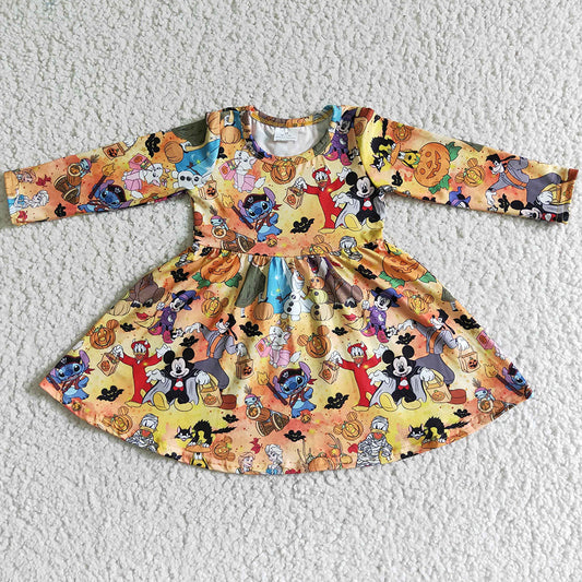 Fall Baby Girl Twirl Dress Cartoon Print Cute Girls Halloween Dresses GLD0015