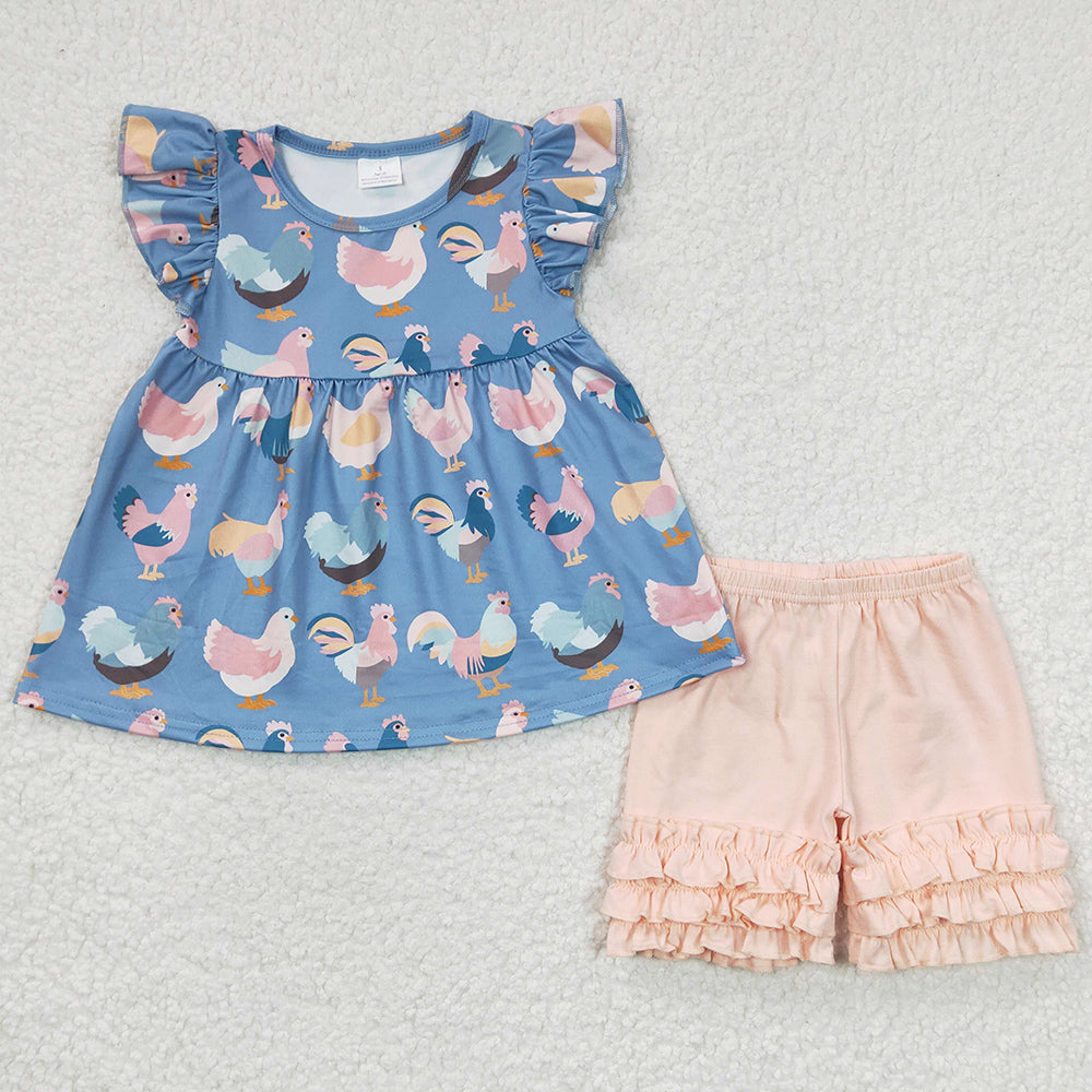 Cute Girls Clothes Chicken Print Boutique Summer Girls Outfits GSSO0168