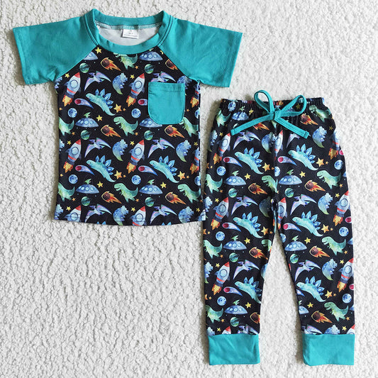 Fall Kids Pajamas Boys Sleepwear Dinosaur Rocket Print Cute Outfits BSPO0024