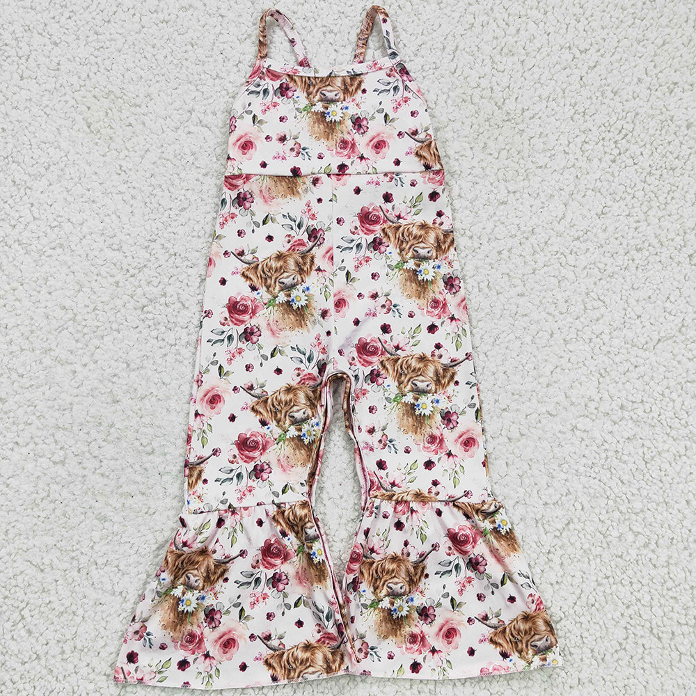 Hot Sale Baby Girls Jumpsuit Flower Cow Print Boutique Girls Clothes Jumpsuits SR0114