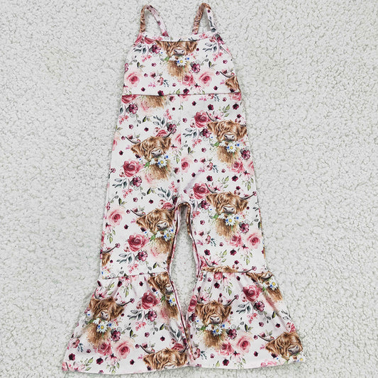 Hot Sale Baby Girls Jumpsuit Flower Cow Print Boutique Girls Clothes Jumpsuits SR0114