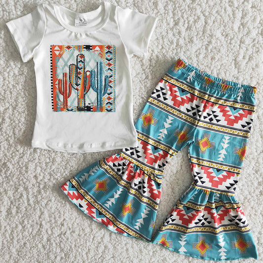 Kids Clothes Girls Bell Bottom Pants Boutique Toddler Baby Cactus Fashion Baby Girl Clothes Sets