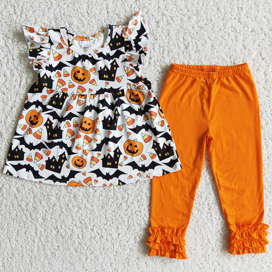 Toddler Baby Girls Rompers  Pumpkin  Boutique Girls Clothes Halloween Sister Clothing Romper 6 A16-21