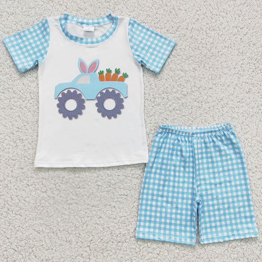 Easter Day Boys Clothes Bunny Print Cute Baby Kids Outfits Blue BSSO0091