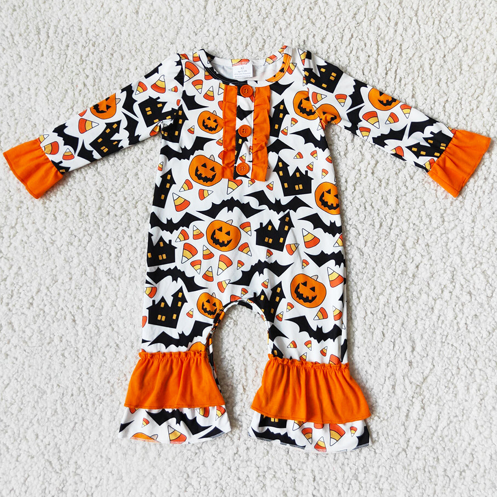 Toddler Baby Girls Rompers  Pumpkin  Boutique Girls Clothes Halloween Sister Clothing Romper 6 A16-21