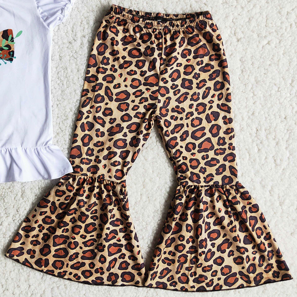 Hot Sale Baby Girl Clothes Easter Cross Cute Girls Clothing Bell Bottom Outfits Leopard Fashion Toddler Girl Cothes Set