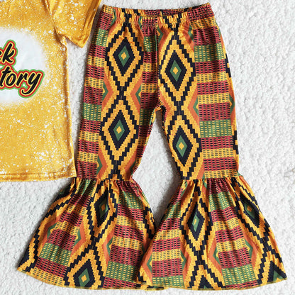 Wholesale Baby Girl Clothes Fashion Black Girls Clothing Short Sleeve Bell Bottom Outfits E14-3