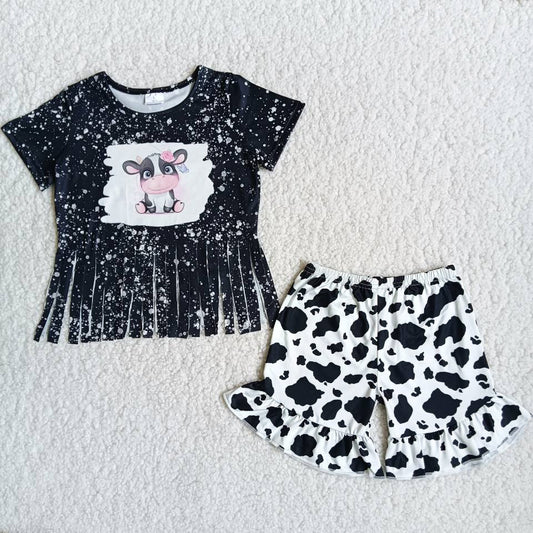 Hot Sale Baby Girl Clothes Cow Print Summer Kids Boutique Clothes Toddler Girl Clothes Children Set A5-23