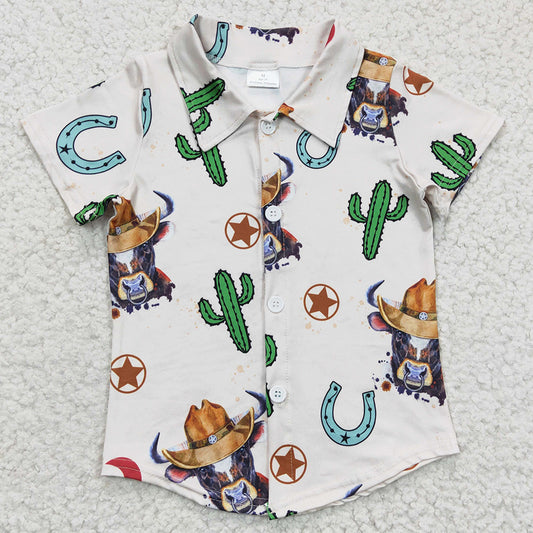 Boutique Boys T-shirt Cow Print Fashion Toddler Baby Boy Clothes Top BT0213