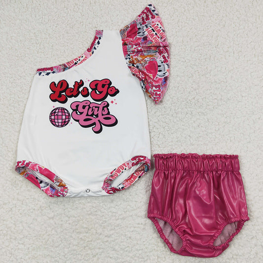 Baby Let's Go Girls Romper Hotpink Pleather Bummie Sets GBO0147