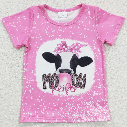 Cow Print Baby Girls Clothes Top Cow Print Girls T-shirt Short Sleeve GT0128