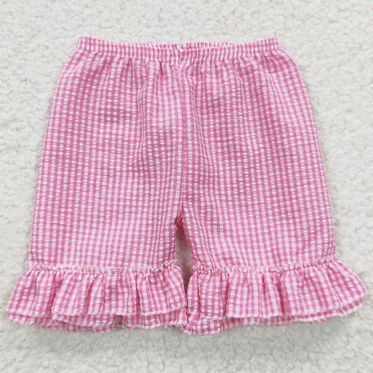 Baby Girls Shorts Hotpink Ruffle Plaid Seersucker Fabric Summer Shorts SS0063