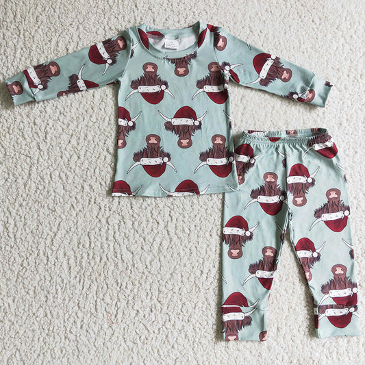 New Fashion Kids Boys Pajamas Cow Print Long Sleeve Sleepwear BLP0087