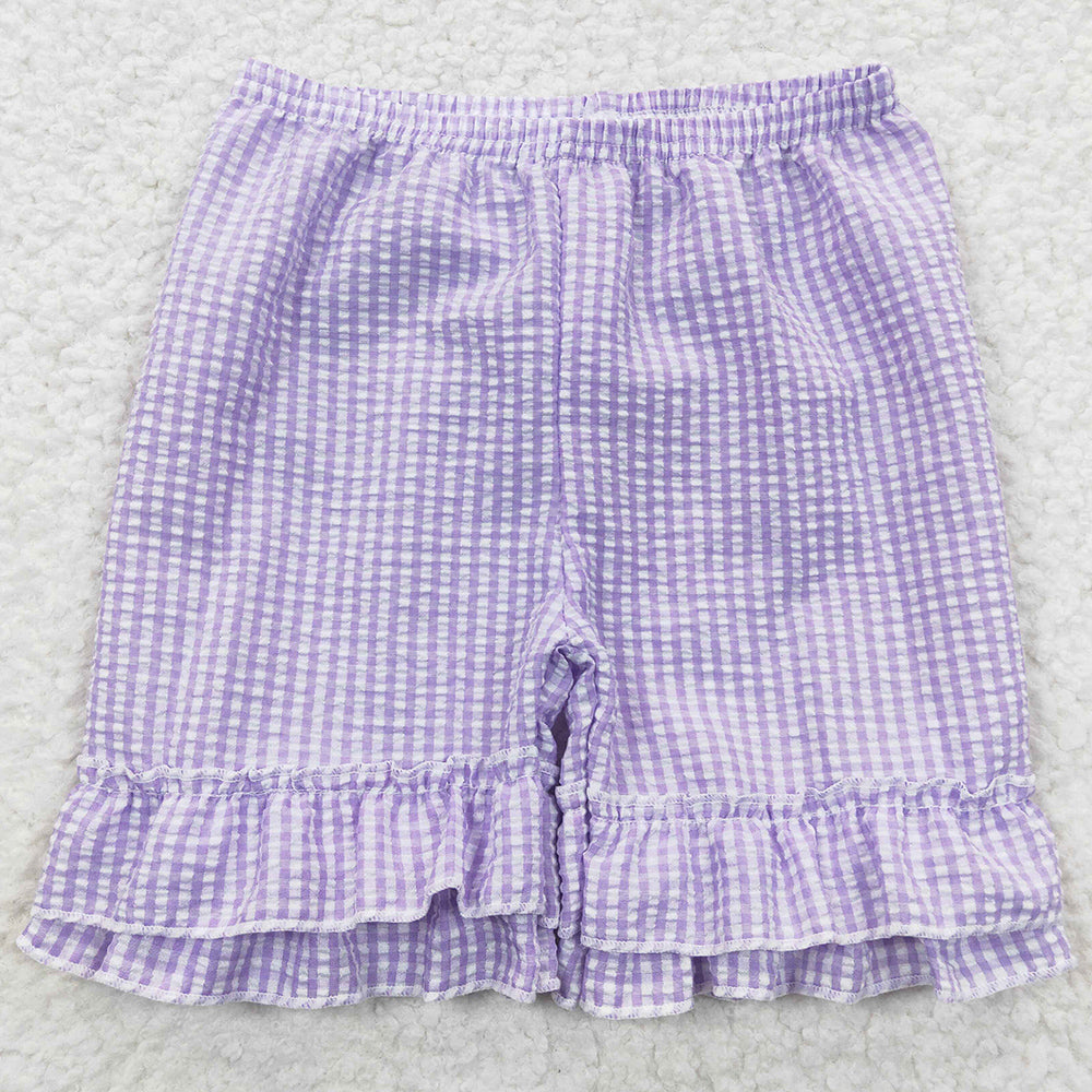 Boutique Baby Girls Shorts Ruffle Plaid Seersucker Fabric Shorts