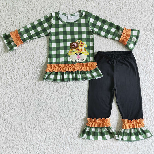 New Toddler Girls Clothes Scarecrow Embroidery Boutique Girls Outfits GLP0129