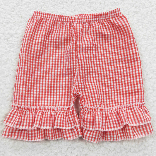 Red Baby Girls Ruffle Plaid Seersucker Shorts SS0064