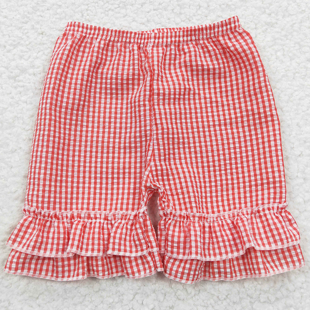 Boutique Baby Girls Shorts Ruffle Plaid Seersucker Fabric Shorts