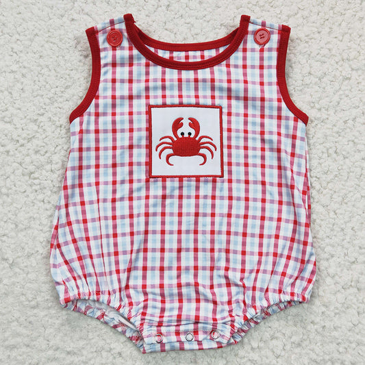 Crab Embroidery Boys Boutique Romper Cute Baby Boys Jumpsuit Rompers SR0157