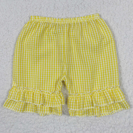 Baby Girls Shorts Yellow Ruffle Plaid Seersucker Summer Shorts SS0065