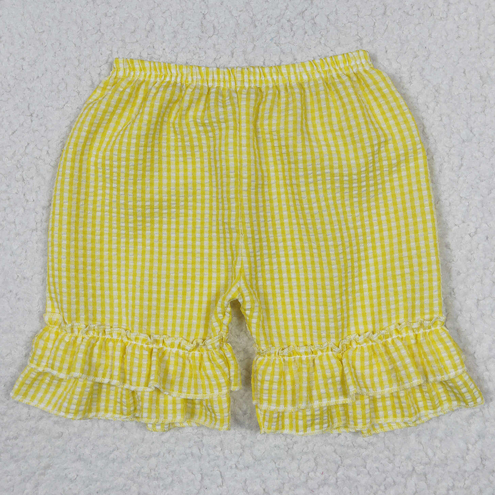 Boutique Baby Girls Shorts Ruffle Plaid Seersucker Fabric Shorts